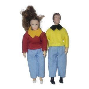 Dollhouse Dolls Mini Dolls Town Square Man And Woman Yellow Red Shirts S…
